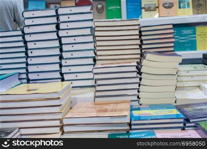 Stack of books as Education and business concept. Stack of books stored as Education and business concept