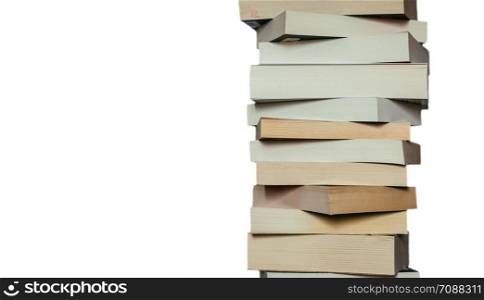 Stack of books before white background