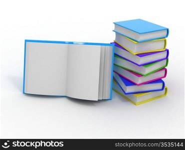 Stack of books on white isolated background. 3d