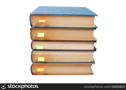 stack of books with bookmarks isolated on a white background