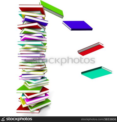 Stack Of Books With Some Falling Representing Learning And Education. Stack Of Books With Some Falling Represents Learning And Education