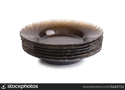 stack of brown plates isolated on a white background
