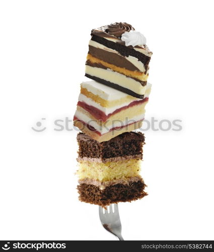 Stack Of Cake Slices On A Fork