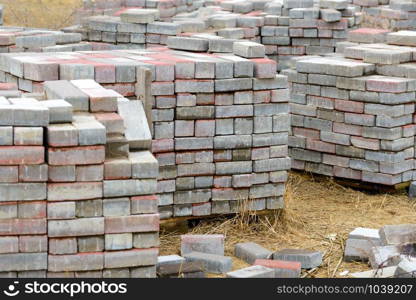 Stack of calcium silicate bricks on a construction site