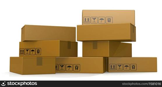 Stack of cardboard boxes isolated, 3D rendering