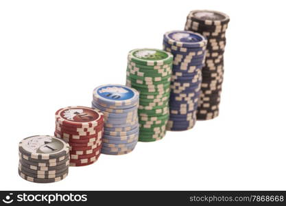 Stack of casino chips isolated on white background