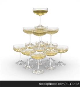Stack of champagne glasses with clipping path