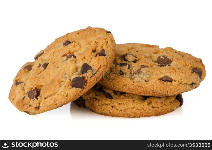 Stack of chocolate cookies isolated on white background.