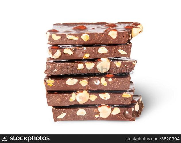 Stack Of Chocolate Pieces Isolated On White Background