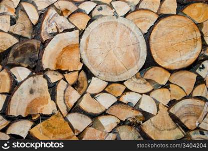Stack of chopped trees used for heating