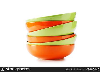 stack of clean empty plates isolated on white background