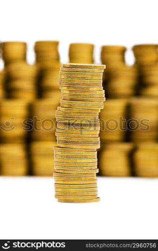 Stack of coins isolated on the white