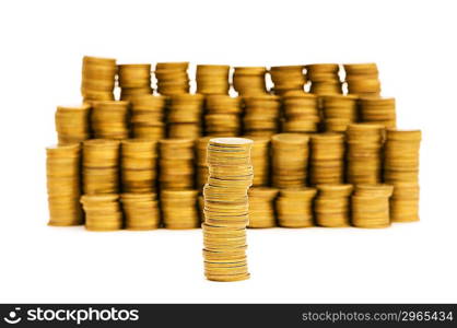 Stack of coins isolated on the white