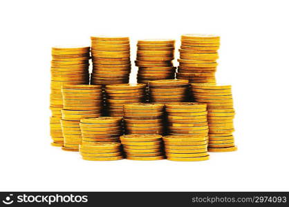 Stack of coins isolated on the white