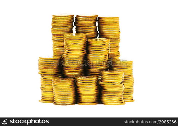 Stack of coins isolated on the white