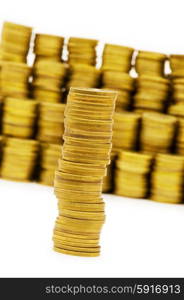 Stack of coins isolated on the white