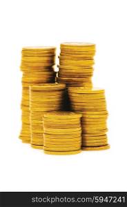 Stack of coins isolated on the white