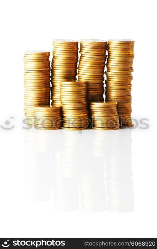 Stack of coins isolated on the white