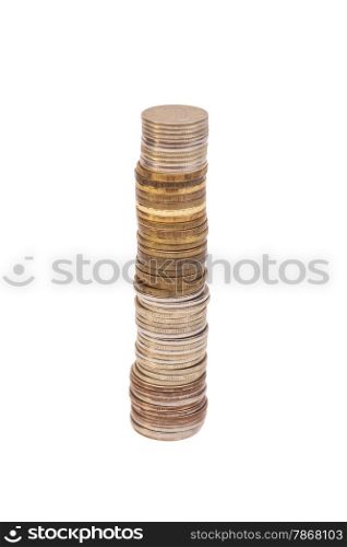 Stack of coins isolated on white