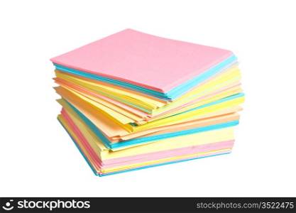 stack of colored paper isolated on white background