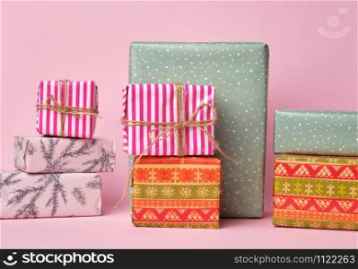 stack of colored paper wrapped gift boxes. great design for any purposes.