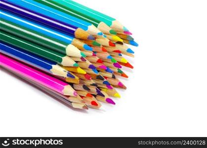 stack of colored pencils on white background