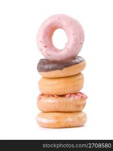 Stack of colorful and delicious donut isolated on white ackground