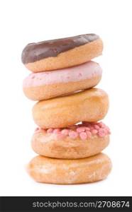 Stack of colorful and delicious donut isolated on white background