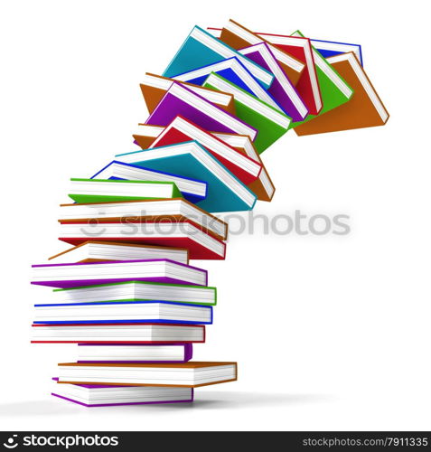 Stack Of Colorful Falling Books Representing Learning And Education. Stack Of Colorful Falling Books Represents Learning And Education