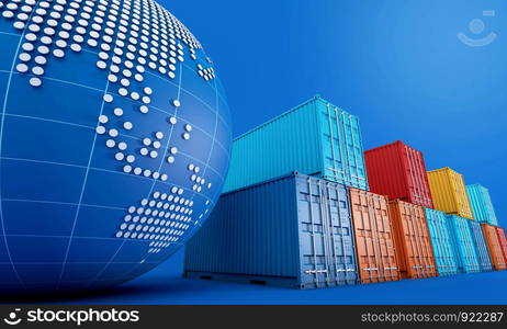 Stack of containers box, worldwide of import export logistics business, 3d rendering