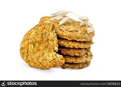 Stack of cookies oatmeal, oat stem isolated on white background