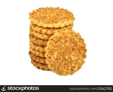 stack of cookies with nuts isolated on a white background