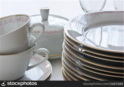 stack of cups and glasses on the table