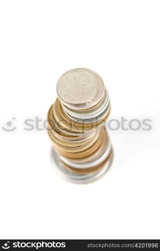 Stack of finland penni Coins isolated on white