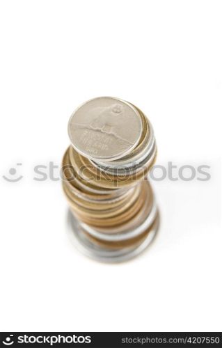 Stack of finland penni Coins isolated on white