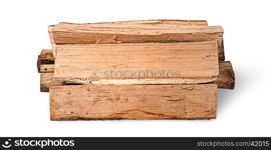 Stack of firewood side view isolated on white background