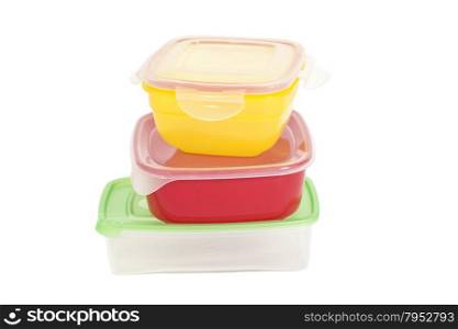 Stack of food plastic containers isolated on white