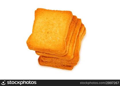 Stack of fresh toasts isolated on white