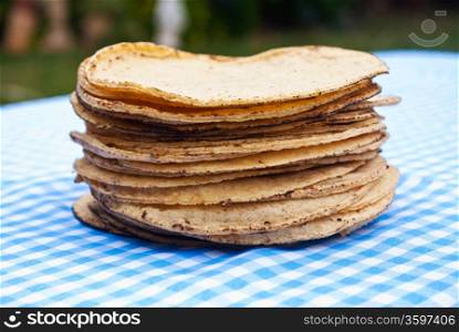 Stack of freshly hand made Mexican tortillas