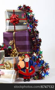 Stack of gifts on white background