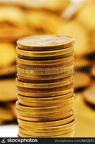 Stack of golden coins isolated on white