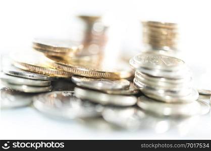 Stack of golden coins macro. Rows of coins for finance and banking concept. Economy trends background for business idea and all art work design. Closeup, Shallow depth of field.. Stack of coins macro. Rows of coins for finance and banking concept. Economy trends background.