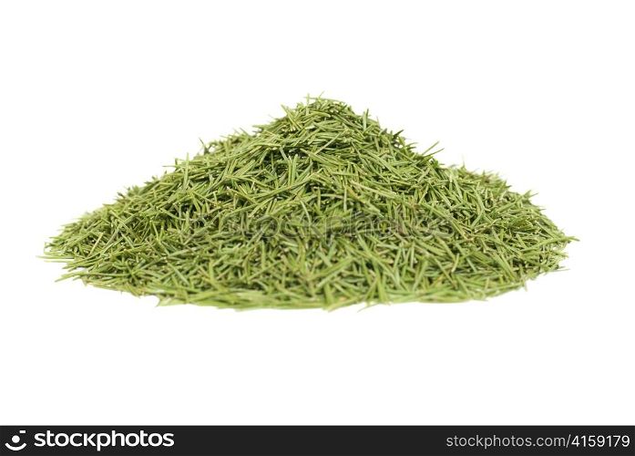 Stack of green needles isolated on white