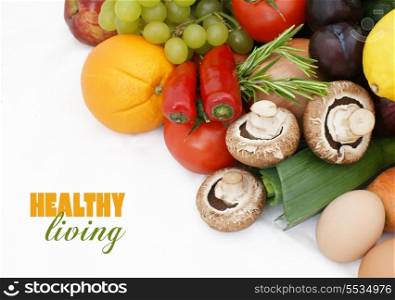 Stack of healthy fruit and vegetables