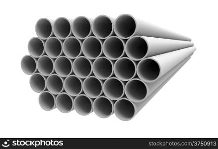 Stack of iron tubes isolated on white 3d render
