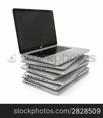 Stack of Laptop on white isolated background. 3d