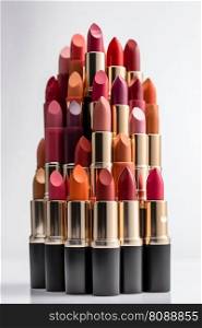 Stack of Lipsticks on White Background. Generative ai. High quality illustration. Stack of Lipsticks on White Background. Generative ai