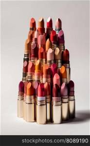 Stack of Lipsticks on White Background. Generative ai. High quality illustration. Stack of Lipsticks on White Background. Generative ai