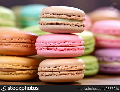 Stack of macarons dessert cream pastry.AI Generative