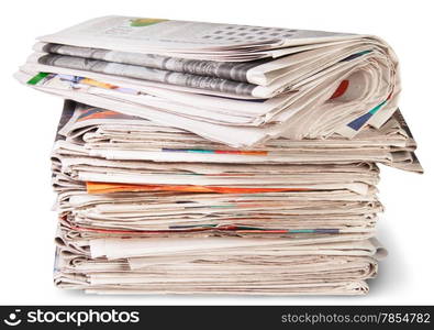 Stack Of Newspapers And The Roll Isolater On White Background